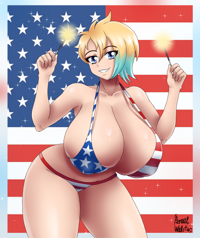 1girls america american_flag american_flag_bikini anthro anthro_only aqua_hair artist_name artist_signature azraelwebster bare_shoulders bikini bikini_bottom bikini_top blonde_female blonde_hair blue_eyes border breasts bursting_breasts cleavage collarbone covered_breasts covered_erect_nipples curvaceous enormous_breasts erect_nipples erect_nipples_under_bikini erect_nipples_under_clothes erect_nipples_under_swimsuit eyebrows_visible_through_hair eyes_visible_through_hair female_focus firecracker fireworks flag flag_(object) flag_background flag_bikini flag_clothing flag_print flag_print_bikini flag_print_swimsuit flag_swimwear gradient_hair hi_res high_resolution highres holding_sparkler huge_breasts huge_nipples leaning_forward looking_at_viewer massive_breasts multicolored_hair national_personification nipples_bulge original outside_border print_bikini print_swimsuit puffy_nipples raised_arms red_stripes short_hair skimpy skimpy_bikini skimpy_clothes smile smiling_at_viewer solo solo_female solo_focus sparkler sparkling_background standing star star_(symbol) star_print stars_and_stripes striped_bikini striped_bikini_bottom striped_bikini_top swimsuit swimsuit_bottom swimsuit_top thick_thighs tight_bikini tight_clothing tight_fit top_heavy_breasts united_states united_states_of_america upper_body voluptuous voluptuous_female white_border white_stars white_stripes wide_hips