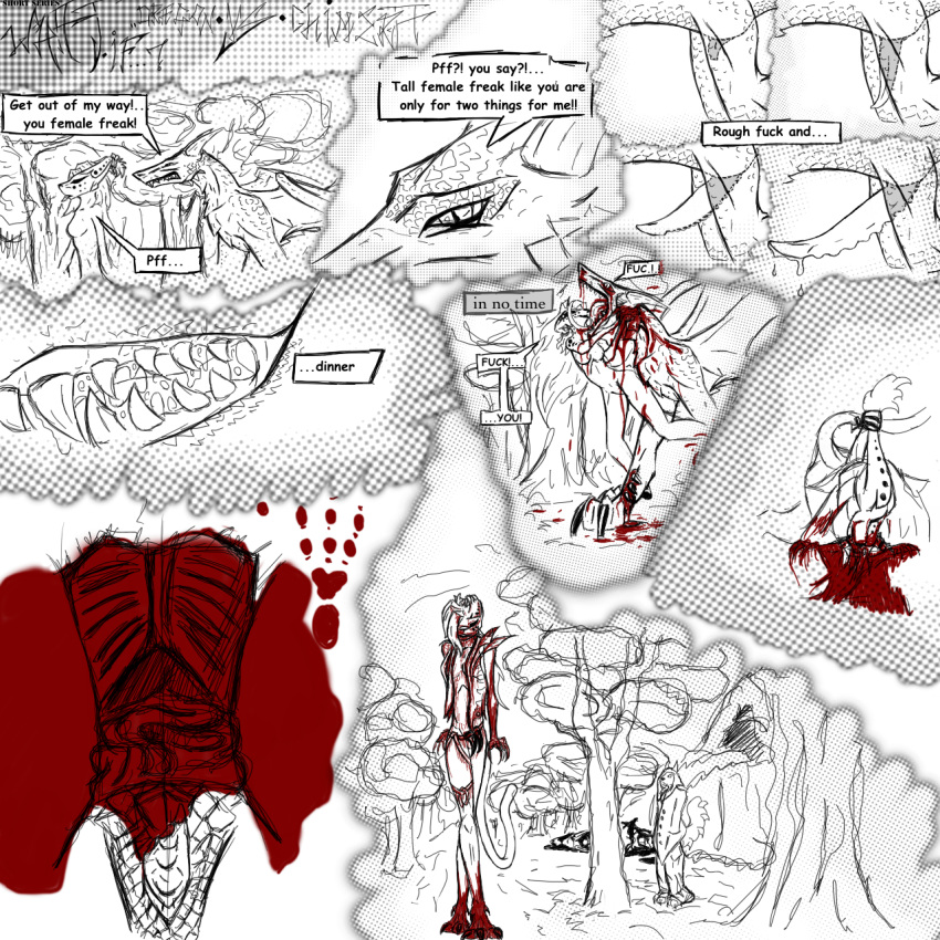 2010 affront_to_nature bite blood breasts chimera claws comic dragon erection female grow guro hair horns intestines male mouth nude penis scalie snuff straight_hair tailopen