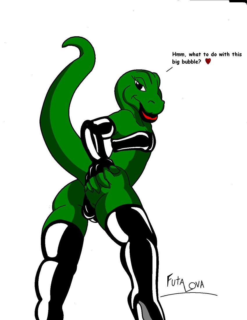 1boy alligator ass balls crossdressing futalova g-string gloves humanoid leather lips male male_only no_humans non-human non-human_only reptile scalie solo thigh_highs underwear