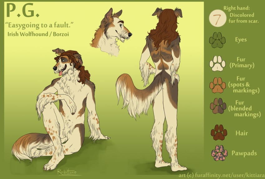 1boy balls borzoi brown_hair hair kittiara long_hair male male_only model_sheet nude sheath solo spots tongue wolfhound