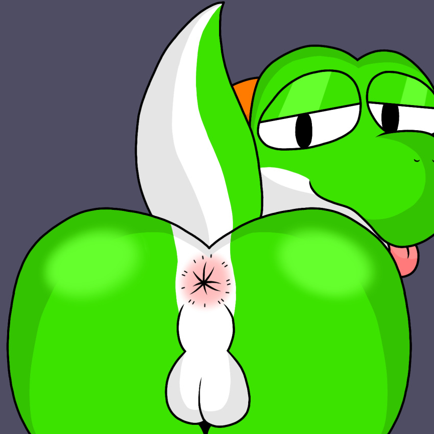 anthro anus ass balls digital_media_(artwork) dinosaur genitals green_yoshi happy hi_res looking_at_viewer lyncario male male_only mario_(series) nintendo nude penis reptile scalie simple_background smile solo tongue tongue_out video_games yoshi yoshi_(character)