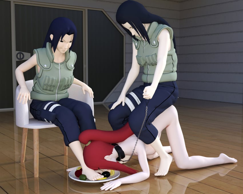 3d 3girls barefoot bent_over black_hair clothed_female_nude_female collar dark_blue_hair domination female female_only femdom fetish food foot_fetish fruit hinata's_mother kunoichi leash leash_and_collar leash_pull milf multiple_girls naruto naruto_(series) naruto_shippuden ninja pants petplay plate ponytail red_hair sex_slave shinteo sitting sitting_on_back sitting_on_person tied_hair top-down_bottom-up uchiha_mikoto uzumaki_kushina vest yuri