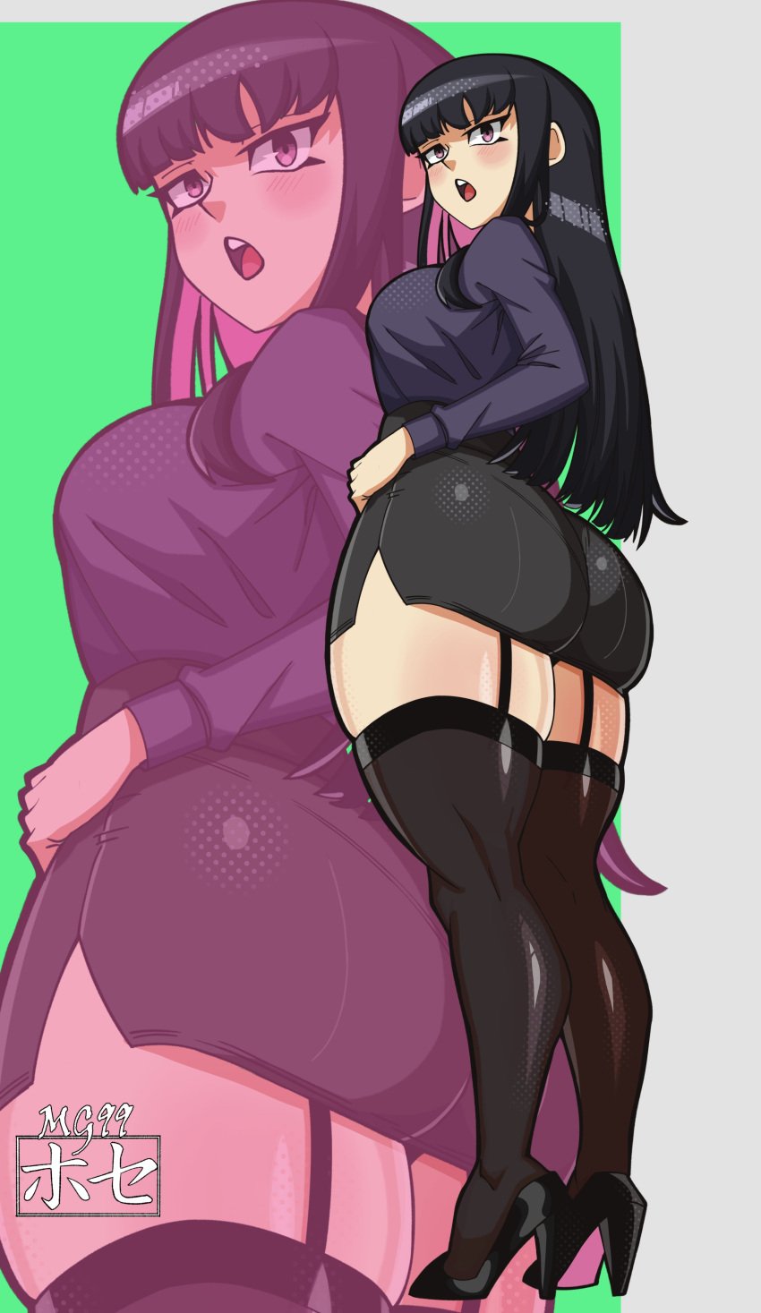 1girls absurd_res absurdres artist_name artist_signature ass ass_focus bangs big_ass big_breasts big_butt black_hair blush blush_lines breasts busty character_request curvy fat_ass female female_focus female_only garter_straps hi_res high_heels high_resolution highres large_ass large_breasts light-skinned_female light_skin long_hair looking_back mg99 miniskirt original original_character purple_eyes sideboob skirt solo solo_female solo_focus tagme thick_ass thick_thighs thighhighs thighs voluptuous