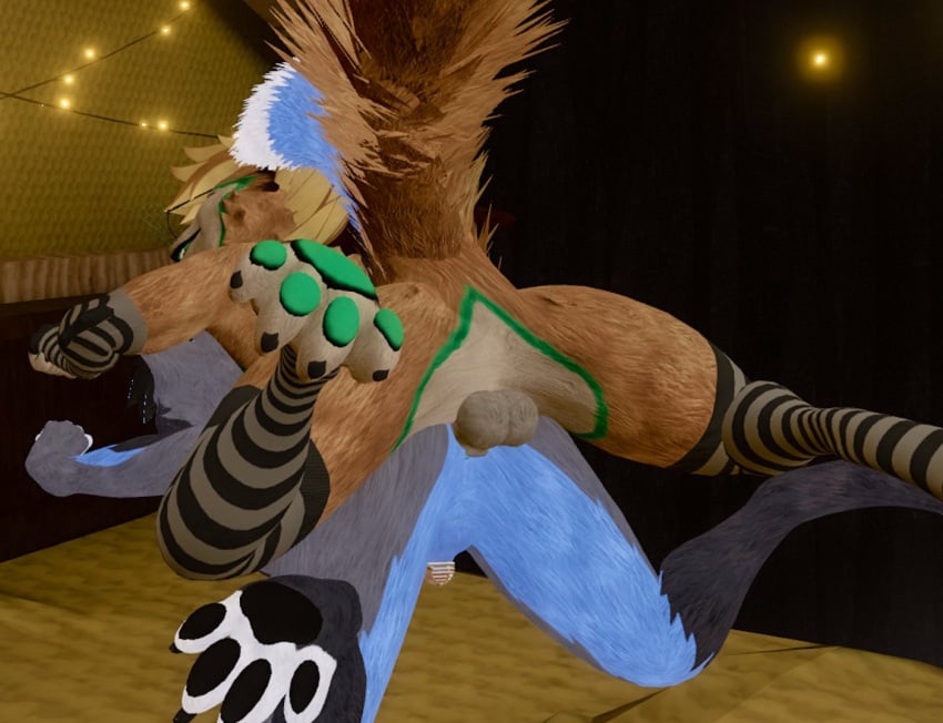 3d anal animal_genitalia animal_genitals animal_penis anthro arrin balls brown_fur canid canine canine_genitalia canine_genitals canine_penis duo ejox fur furry furry_only led_light lights male male_only penis rexouium sheath vr_media vrchat