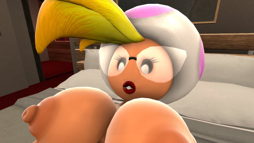 1futa 3d 3d_(artwork) bed bedroom big_breasts black_eyes blonde_hair breasts dickgirl futanari glasses jolene_(paper_mario) light-skinned_futanari light_skin lips lipstick mario_(series) mushroom mushroom_humanoid naked nintendo nipples no_nose nude paper_mario paper_mario:_the_thousand-year_door self_upload solo source_filmmaker whoram