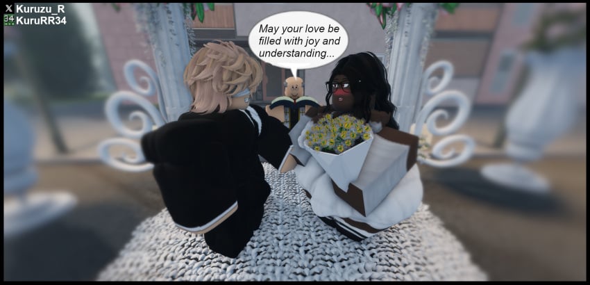 1boy 1futa 3d big_ass big_balls big_breasts big_nipples big_penis clothed couple futa_bulge futanari kururr34 male marriage penis_in_clothes roblox robloxian thick_thighs
