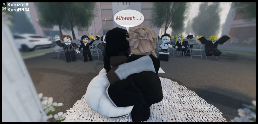 1boy 1futa 3d big_ass big_breasts big_butt clothed couple futanari huge_ass kissing kururr34 male marriage public roblox robloxian tagme
