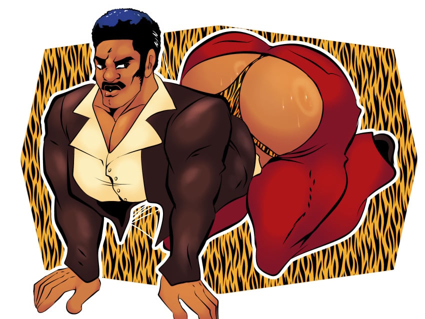 afro all_fours arched_back ass bara big_ass big_butt black_dynamite black_dynamite_(character) butt dark-skinned_male dat_ass exposed_ass fully_clothed gay huge_ass huge_butt looking_back nizbagelshop on_all_fours shiny shiny_skin thong tiger_stripes