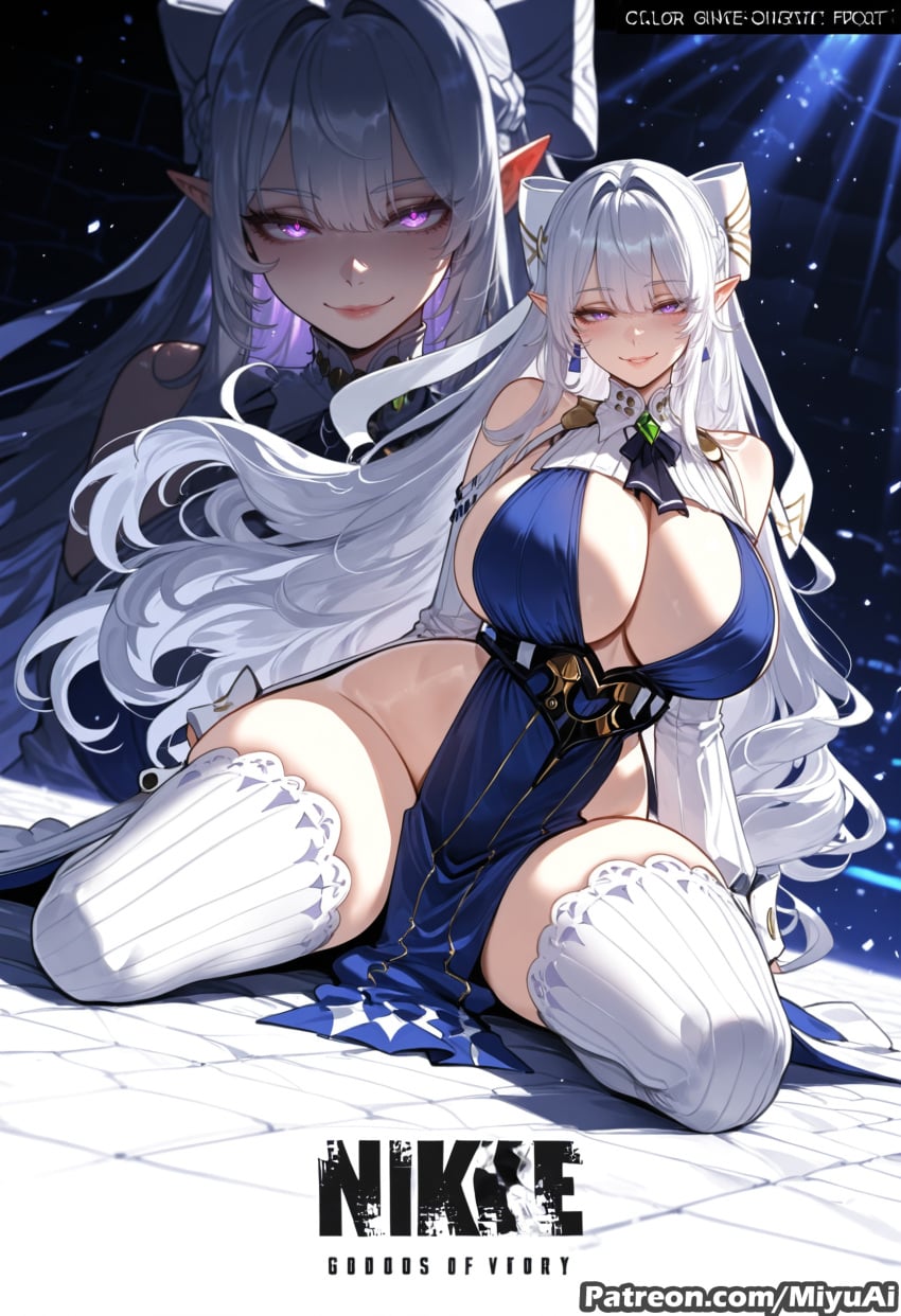 1girl ai_assisted ai_generated artist_name bangs bare_shoulders blush braid breasts cleavage closed_mouth curvaceous curvy curvy_female curvy_figure dress earrings eyebrows_visible_through_hair female gloves huge_breasts jewelry large_breasts lips long_hair looking_at_viewer miyuai pointy_ears purple_eyes sidelocks silver_hair sitting smile thick thick_ass thick_butt thick_hips thick_legs thick_thighs thighhighs thighs velina_airgid very_long_hair voluptuous voluptuous_female wariza white_legwear wide_hips wide_thighs zenless_zone_zero