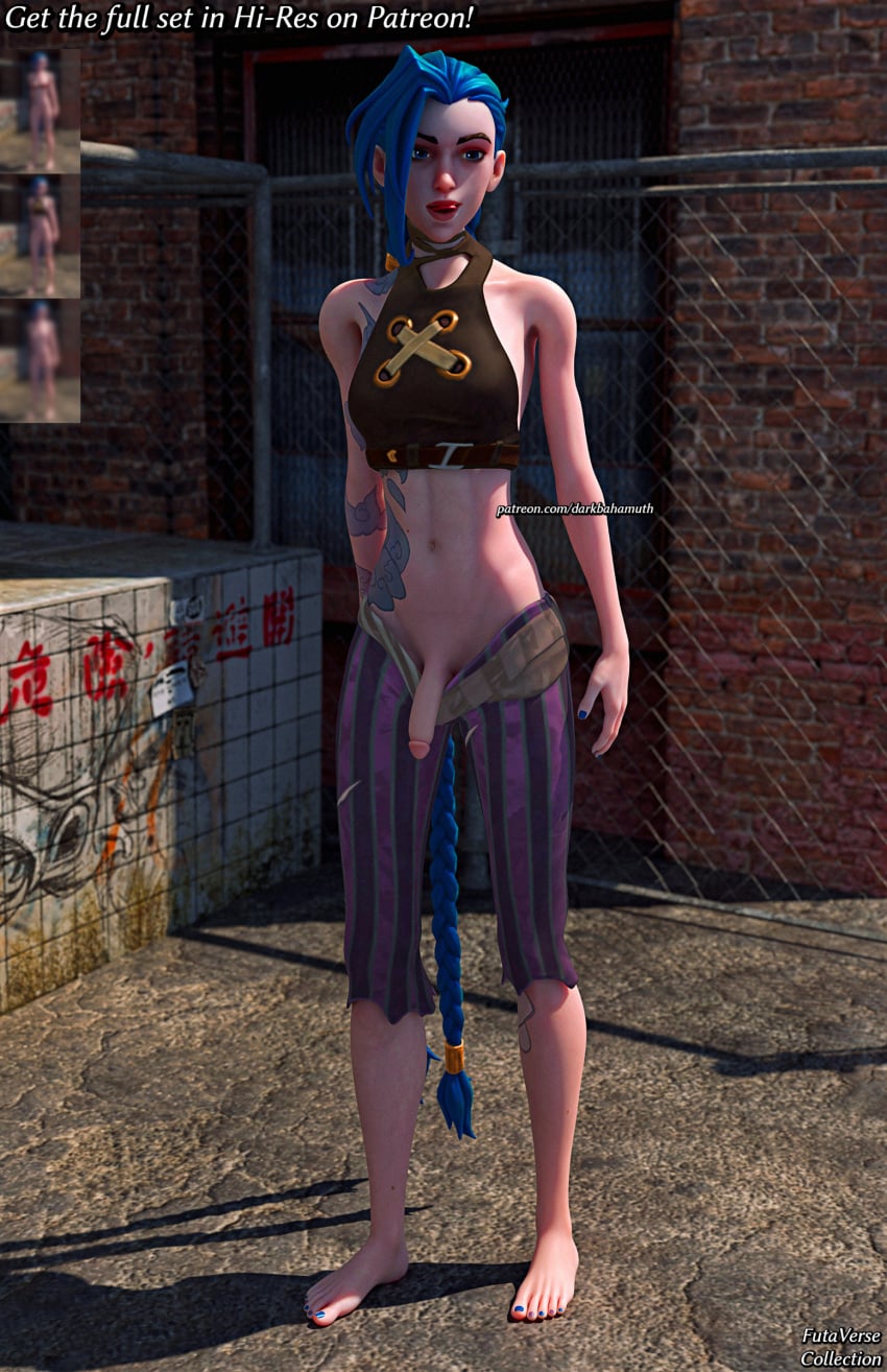 3d 3d_(artwork) arcane darkbahamuth dickgirl fortnite futa_only futanari jinx_(league_of_legends) league_of_legends trans_woman