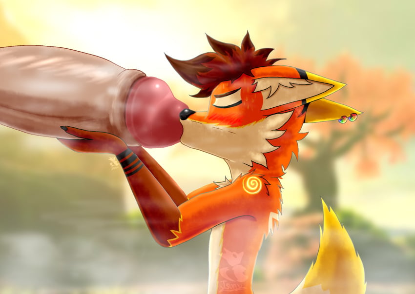 anthro big_penis blurred_background blush blush_lines bodily_fluids brown_hair canid canine canis digital_media_(artwork) duo erection eyes_closed fellatio fox fur genitals hair hi_res holding_penis huge_penis humanoid_genitalia humanoid_penis kiss_on_penis kissing male male/male male_penetrated male_penetrating male_penetrating_male mammal nude oral oral_penetration penetration penile penis plasma_(tsanufox) red_fox sex shallow_penetration solo_focus steam suckling sweat tail true_fox tsanufox tsuny vulpin