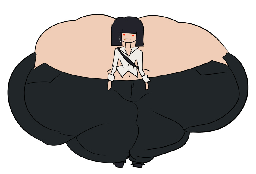 1girls black_hair bottom_heavy cigarette female flat_chest genpis_chong giant_ass gigantic_hips gigantic_thighs impossible_anatomy limbus_company limbus_kindergarten_uniform lmao lordofgee massive_ass massive_thighs post-vore project_moon pudge red_eyes ryoshu_(limbus_company) shoes simple_character source_request thicc thicc_ass thicc_thighs weight_gain white_shirt