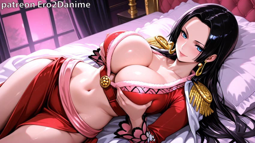 1girls 2d ai_generated big_breasts black-haired_female black_hair boa_hancock cleavage ero2danime female female_only large_breasts one_piece