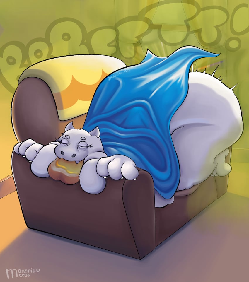 2026 absurd_res anthro ass_up bed_sheet bedding big_butt boss_monster_(undertale) bovid bread butt caprine chairiel clothed clothing curtains eating eyes_closed fart fart_cloud fart_fetish female food furniture goat happy hi_res honey_(food) horn lying lying_on_sofa mammal manaria_opossum morning obese obese_female on_sofa onomatopoeia overweight overweight_female partially_clothed signature sofa solo sound_effects text tired toast toriel undertale_(series) window