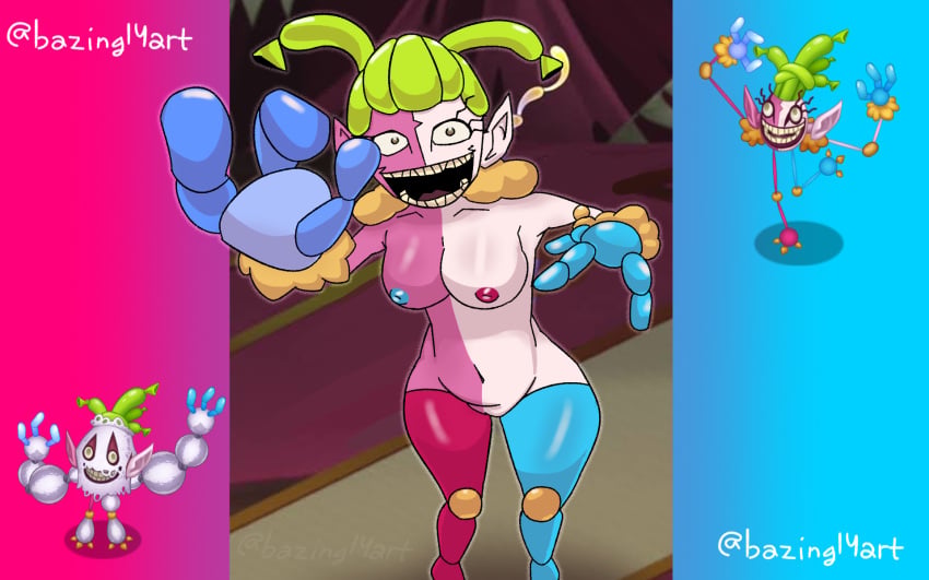 1girls bazing14 big_blue_bubble breasts gijinka looking_at_viewer my_singing_monsters naked paironormals twitter_username