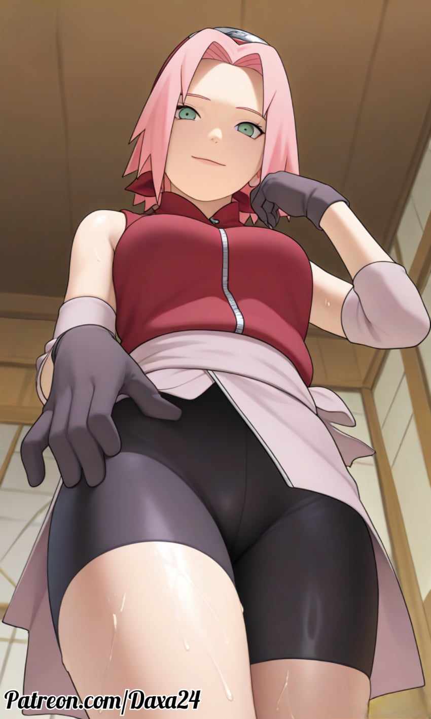 ai_generated anime_girl big_butt big_thighs boots breasts curvy daxa female from_below horny horny_female naruto naruto_(series) naruto_shippuden patreon patreon_artist patreon_link patreon_reward patreon_url patreon_username pink_hair sakura_haruno sexy sfw shy sweat thick_thighs