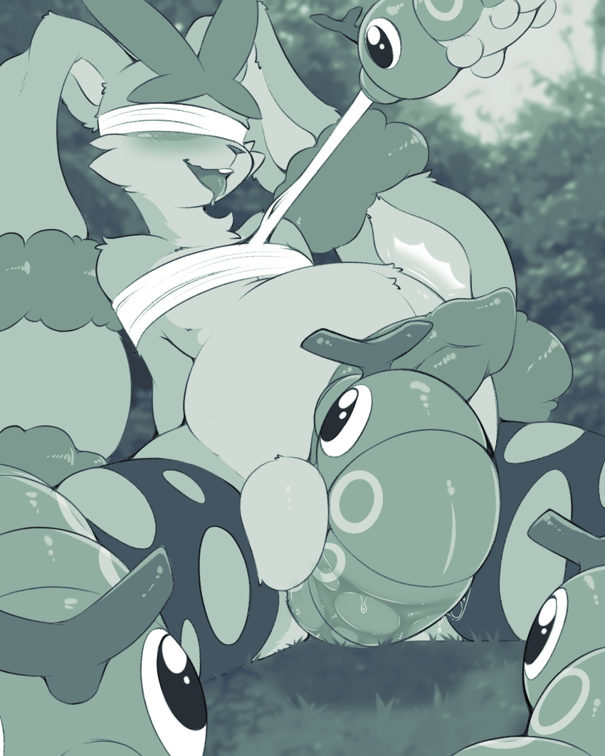 absurd_res ambiguous_gender anal anal_sex anthro anthro_on_feral anthro_penetrated balls blindfold blush camychan caterpie feral feral_penetrating feral_penetrating_anthro feral_penetrating_male genitals grass group hi_res lopunny male male_on_feral monochrome nintendo outside penetration penis plant pokémon_(species) pokemon pokemon_(species) silk sitting stomach_bulge tongue tongue_out video_games zoophilia