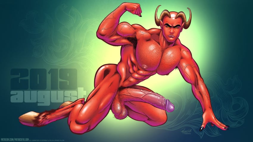 1male abs big_penis class_comics demon goat_legs horns male male_focus male_only muscular muscular_male nude patrick_fillion pecs red_skin solo solo_male veiny_penis