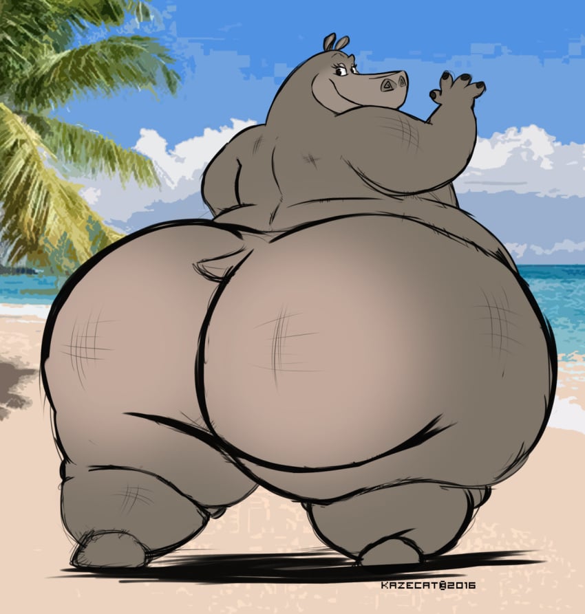 anthro ass beach big_ass big_butt bubble_ass bubble_butt common_hippopotamus dreamworks gloria_the_hippopotamus grey_body hippopotamid hippopotamus huge_ass huge_butt kazecat looking_at_viewer looking_back madagascar_(series) plump plump_ass plump_butt plump_thighs sand thick thick_ass thick_butt thick_hips thick_legs thick_thighs thunder_thighs tree tropical water wide_ass wide_hips wide_thighs