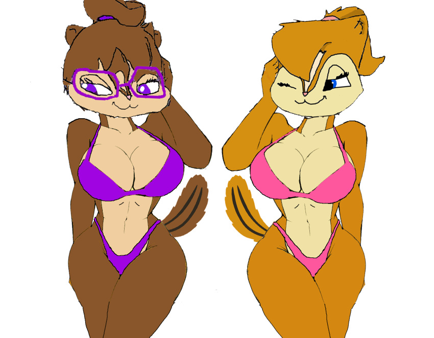 20th_century_fox akatsukishiranui-fox alluring alvin_and_the_chipmunks alvin_and_the_chipmunks_the_squeakquel anthro big_breasts bikini breasts brittany_and_the_chipettes brittany_miller chipmunk edit female jeanette_miller legs pin_up regency_enterprises rodent siblings silf silfs sister sisters sultry swimsuit voluptuous