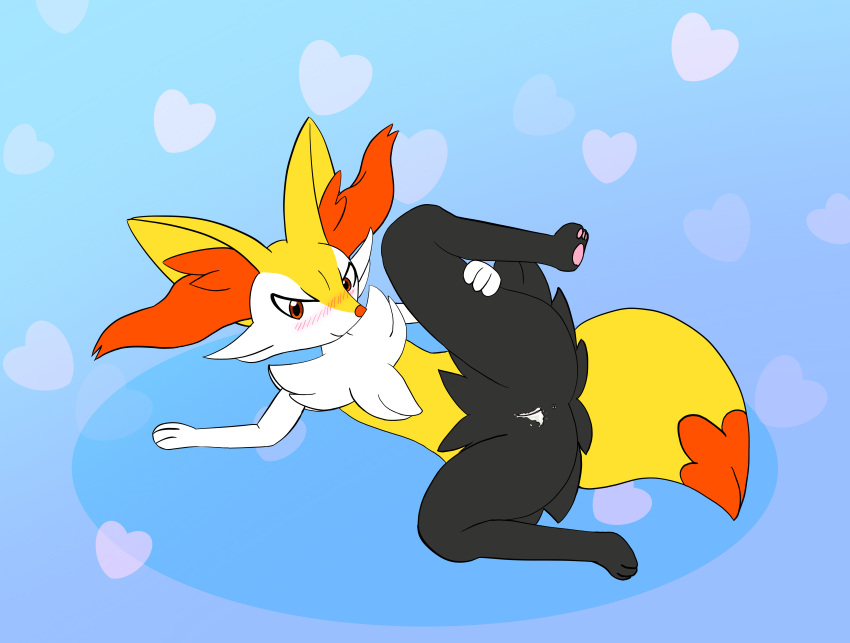 absurd_res anthro anus bedroom_eyes black_body black_fur blue_background blush blush_lines bodily_fluids braixen cum cum_drip cum_in_pussy cum_inside dripping female fluffy fluffy_tail fur genital_fluids genitals hair heart_background hi_res humanoid_genitalia narrowed_eyes nintendo piipperi pokémon_(species) pokemon pokemon_(species) presenting presenting_pussy pussy pussy_juice red_body red_eyes red_fur red_hair rose_the_braixen seductive simple_background solo video_games white_body white_fur yellow_body yellow_fur