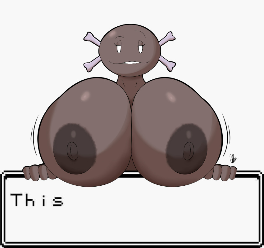 absurd_res amphibian anthro big_breasts black_nipples breasts brown_body coffee_demon female hi_res huge_breasts looking_at_viewer nintendo nipples paldean_form paldean_wooper pokémon_(species) pokemon smile solo text text_box video_games wooper