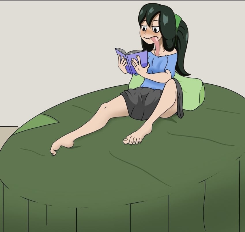 1girls bare_legs discreet female_only froppy long_tongue masturbation my_hero_academia solo solo_female spicy_grapes_(artist) sweaty tsuyu_asui