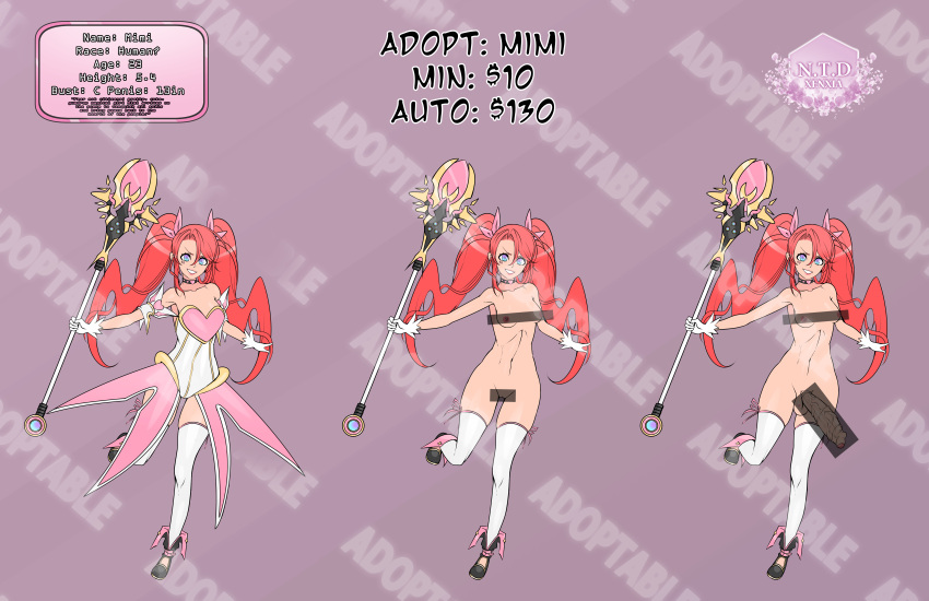 1futa 1girls adoptable areolae atelier_sol_aer bar_censor breasts c-cup_breasts censored clothed clothing cup_size female fully_clothed futanari light-skinned_female light-skinned_futanari light_skin long_hair magical_girl model_sheet nipples nude penis red_hair self_upload solo standing thighhighs twintails xenxia ych