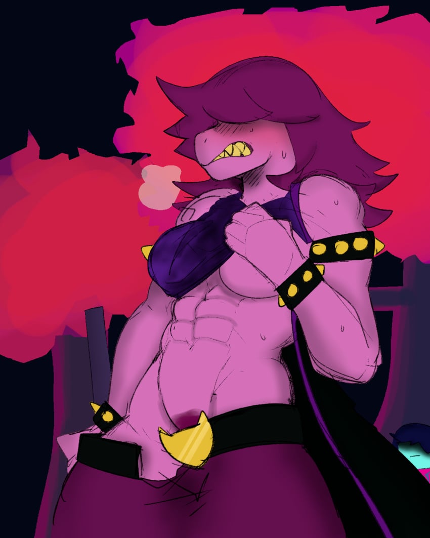 1boy 1girls abs anthro anthro_focus bangs bangs_over_eyes being_watched belt belt_buckle belt_unbuckled big_breasts blush bodily_fluids breasts bush bushy_pubes color color_edit colored colored_sketch covered_eyes deltarune dragon dragon_girl exposure eyes_covered fantasy female female_anthro female_focus fit fit_female forest hair_over_eyes high_resolution highres krekk0v kris_(deltarune) long_hair low-angle_view male_human mane mane_hair monster monster_girl muscles muscular muscular_female no_panties outdoor outdoor_nudity outdoors outdoors_nudity pink_body pink_skin public public_exposure purple_hair purple_shirt scalie self_exposure sharp_teeth sleeveless_shirt snout spiked_bracelet strong susie_(deltarune) sweat sweatdrop sweating sweaty sweaty_body teeth third-party_edit tomboy tree underboob undertale_(series) undressing undressing_self voyeur yellow_teeth