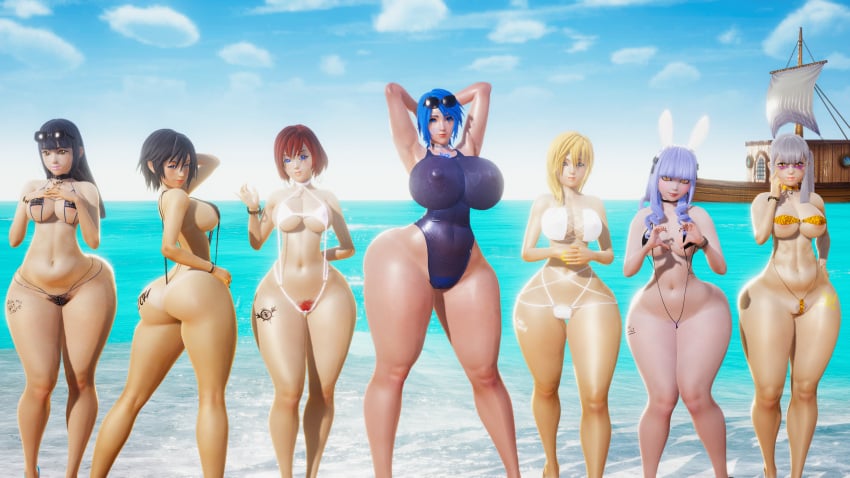 3d 6+girls angelic_amber aqua_(kingdom_hearts) areolae beach bimbo black_hair blue_eyes blue_hair busty gold_eyes honey_select kairi kingdom_hearts namine purple_hair red_hair roseza silver_hair skuld_(kingdom_hearts) smile string_bikini urd_(kingdom_hearts) visible_nipples xion yellow_hair