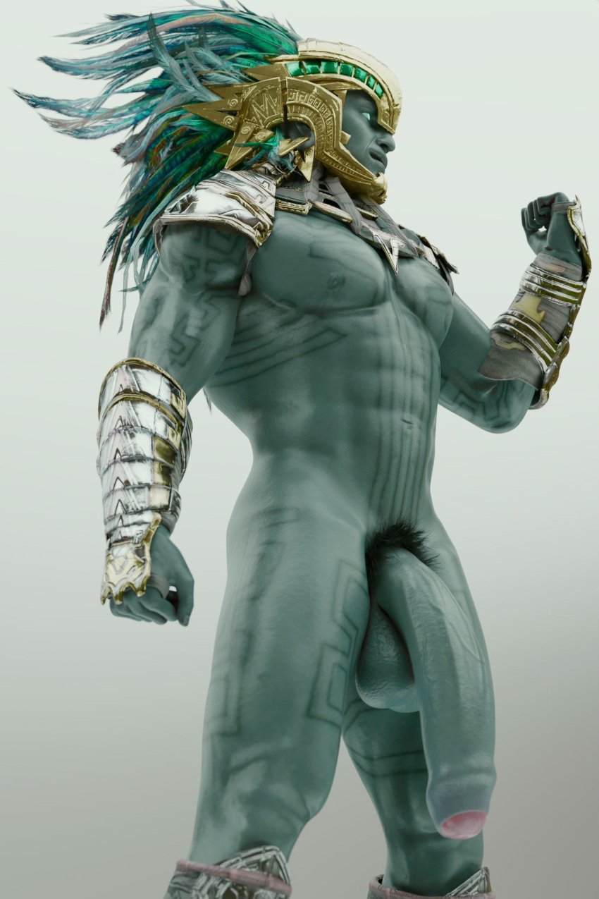 1boy 3d big_penis body_markings icedev kotal_kahn male male_focus male_only mortal_kombat muscular muscular_male pecs pubic_hair solo uncensored uncut yaoi