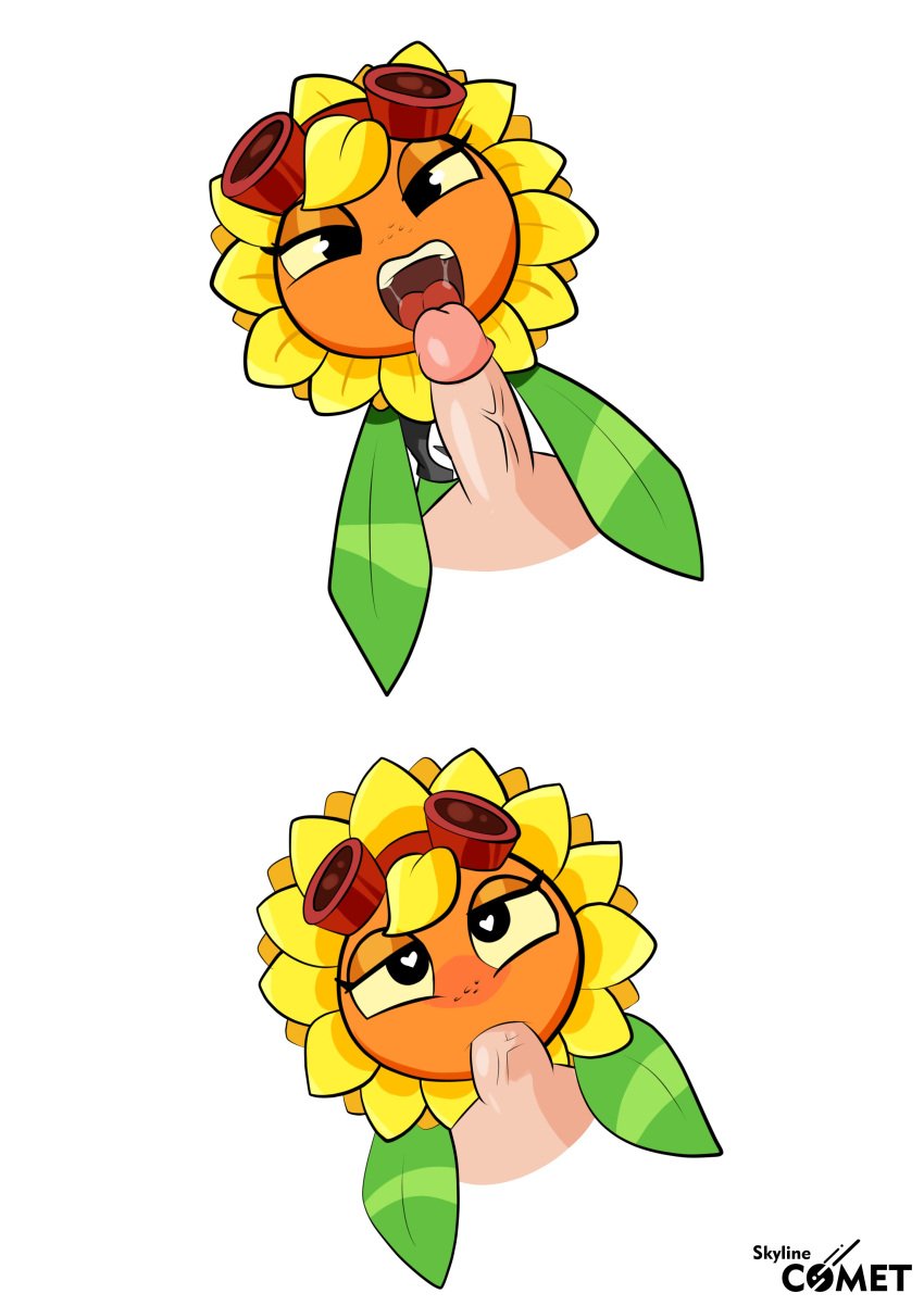 anthro anthrofied blowjob cute eyewear eyewear_on_head female flora_fauna flower_creature green_body heart_eyes offscreen_male orange_face penis petals plant plant_girl plant_humanoid plants_vs_zombies plants_vs_zombies:_heroes precum skyline_comet solar_flare_(pvz) sunflower sunflower_(pvz) tagme yellow_hair