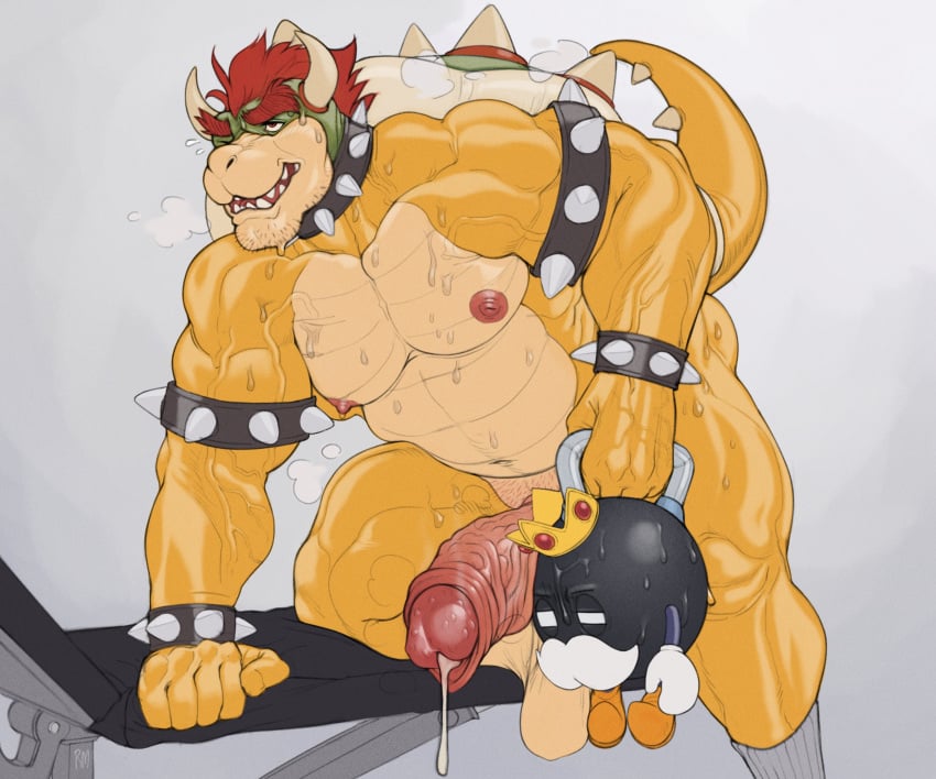 2022 abs absurd_res animate_inanimate anthro armband balls bara barazoku bent_leg biceps big_balls big_muscles big_penis bob-omb bodily_fluids bomb bowser bowser_day bracelet clothing collar crown cum cum_drip dripping erection exercise explosives eyebrows facial_hair footwear foreskin genital_fluids genitals grey_background hair hi_res horn huge_balls huge_cock huge_muscles humanoid_genitalia humanoid_penis jewelry king_bob-omb koopa male male_focus male_only mario_(series) moustache muscular muscular_anthro muscular_male navel nintendo nipples non-mammal_balls non-mammal_nipples nude one_eye_closed pecs penis pubes repzzmonster saggy_balls scalie shell simple_background smile socks solo spiked_armband spiked_bracelet spiked_collar spiked_shell spikes spikes_(anatomy) stubble sweat teeth thick_penis thick_thighs vein veiny_muscles veiny_penis video_games weight_bench weightlifting wet wet_body workout