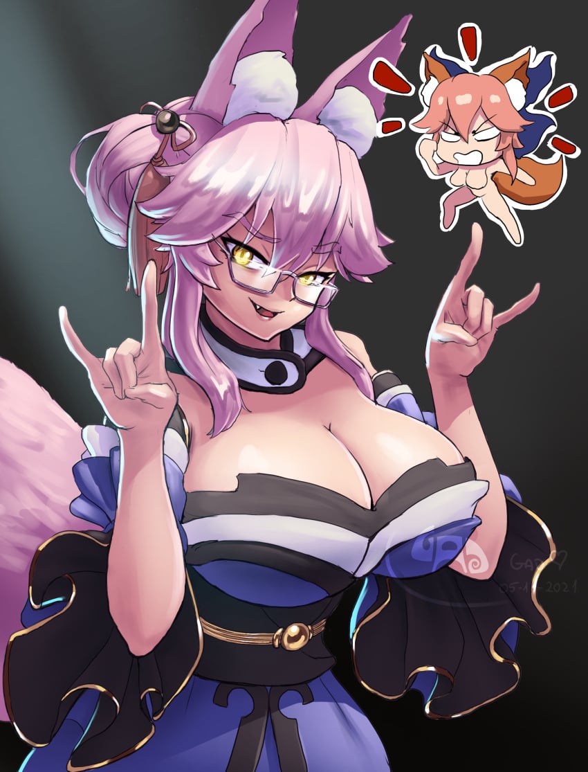 absurd_res angry animal_humanoid asian_clothing big_breasts blush bow_ribbon breasts canid canid_humanoid canine canine_humanoid caster_tamamo-no-mae chibi clothing cosplay east_asian_clothing eyewear fangs fate_(series) female fox fox_humanoid gadthegod glasses hair hi_res huge_breasts humanoid japanese_clothing kimono koyanskaya koyanskaya_(fate) mammal mammal_humanoid nude pink_hair short_hair tamamo_no_mae_(fate)