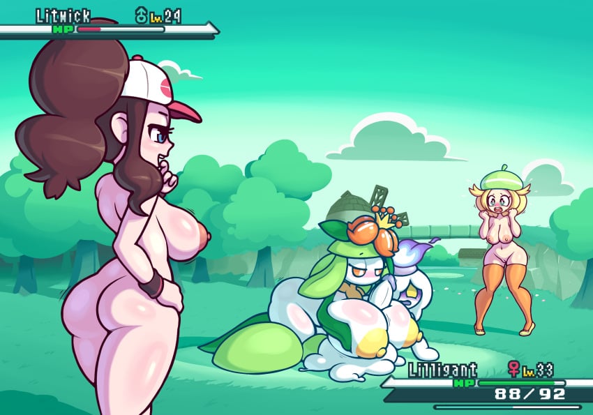 areola ass bare_breasts between_breasts bianca_(pokemon) big_breasts blue_eyes breast_play breasts casual casual_nudity clothing cloud elemental_creature elemental_humanoid experience_bar female female_symbol flora_fauna gameplay_mechanics gender_symbol genitals grass group hair hat headgear headwear health_bar hi_res hilda_(pokemon) human humanoid legwear level_number lilligant litwick male male/female male_symbol mammal meter nintendo nipples number open_mouth orange_sclera paizuri pale_skin penis plant plant_humanoid plantie pokémon_(species) pokémon_battle pokemon pokemon_bw ponytail pussy screwroot sex size_difference stockings symbol tree video_games white_body white_skin wristwear yellow_nipples yellow_sclera zack_(vonjungle)