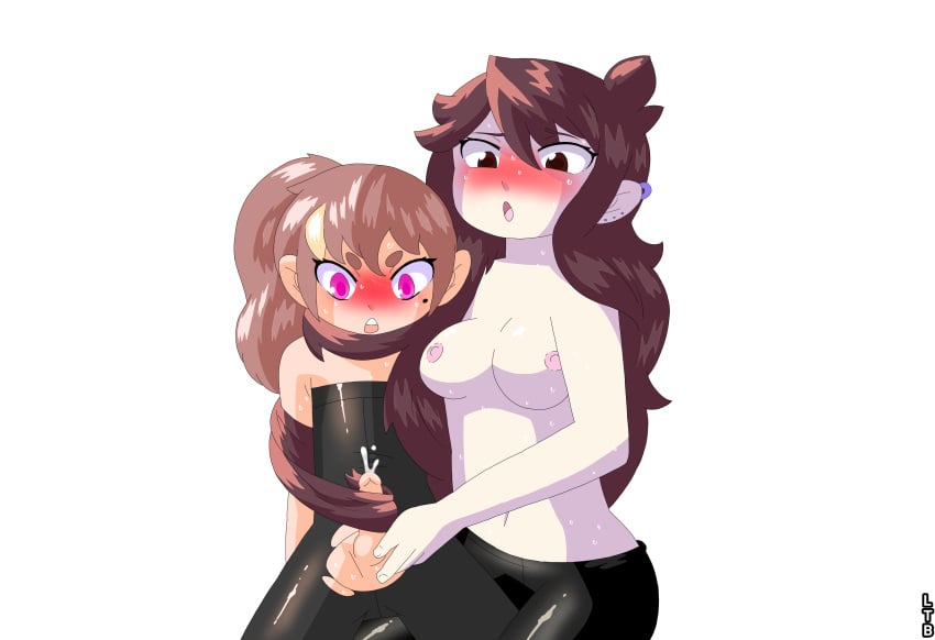 blush breasts cum female_on_femboy femboy femdom hairjob jaiden jaiden_animations jaidenanimations lewderthanblue long_hair oc penis ran(ltb) ripped_clothing