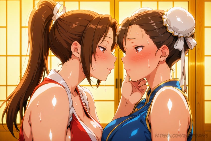 ai_generated chun-li kiss lesbian mai_shiranui shiranui_mai yuri