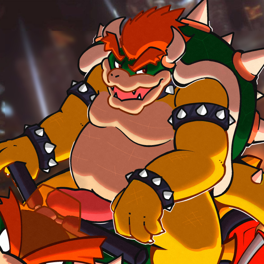 1:1 anthro armband bara belly big_belly bowser bracelet claws collar filumbitu genitals hair hi_res horn jewelry koopa male male_only mario_(series) mario_kart motorcycle nintendo penis scalie shell solo spiked_armband spiked_bracelet spiked_collar spiked_shell spikes spikes_(anatomy) vehicle video_games