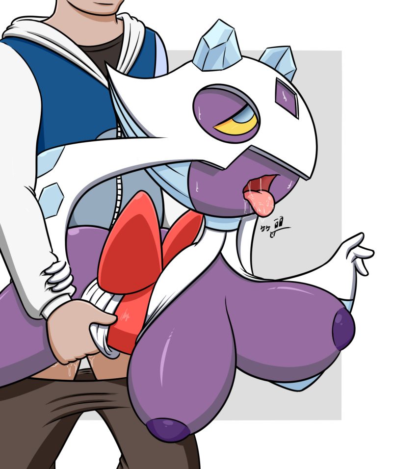 big_breasts breasts clothed clothing duo female female_penetrated from_behind_position froslass game_freak hi_res human human_penetrating looking_pleasured male male/female male_penetrating male_penetrating_female mammal nintendo nipples open_mouth penetration pokémon_(species) pokemon purple_body sex takeshi1000 tongue tongue_out video_games