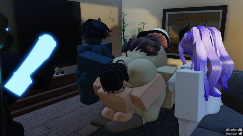 3d big_ass big_breasts big_penis dark_skin dotty1001 female futanari glowing_eyes glowing_penis light_skin male orgy roblox robloxian self_upload sixsome tagme