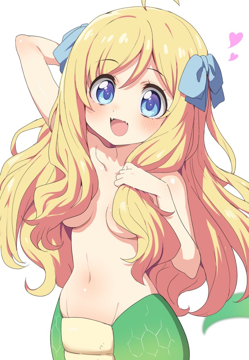 animal_humanoid blonde_female blonde_hair blue_eyes blush bow_ribbon breasts fangs female hair hearth hi_res humanoid jashin-chan jashin-chan_dropkick long_hair navel nude open_mouth ransu_33 reptile reptile_humanoid scalie scalie_humanoid simple_background smile snake snake_humanoid