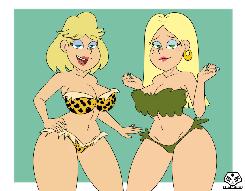 becca_chang big_ass blonde_female earrings leaf_bikini lesbian looking_at_viewer married married_couple married_woman open_mouth ring rita_loud straight_hair the_loud_house theminus thicc-verse thick_ass tiger_print yuri