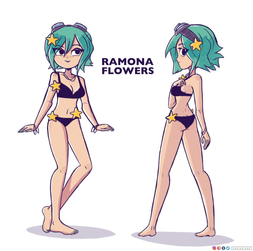 1girls black_eyes black_underwear female goggles goggles_on_head green_hair hair_ornament keetydraws kt-draws panties ramona_flowers scott_pilgrim short_hair star underwear