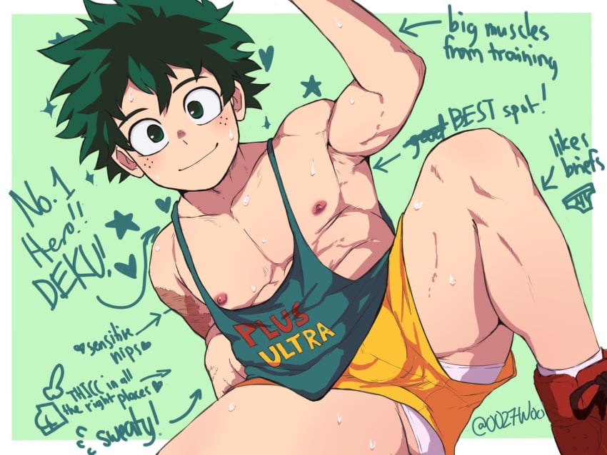 0027woo green_eyes izuku_midoriya male male_only muscles my_hero_academia smile