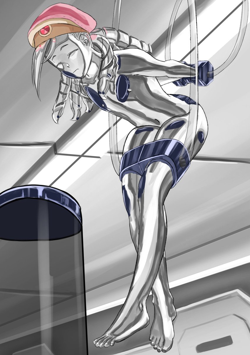 1boy alternate_version_available bare_legs barefoot bondage bound closed_eyes completely_nude femboy fire_emblem fire_emblem_fates forrest_(fire_emblem) hat kaukase legs long_hair male male_only malesub nintendo nude nude_male restrained robot robot_boy robotification solo transformation