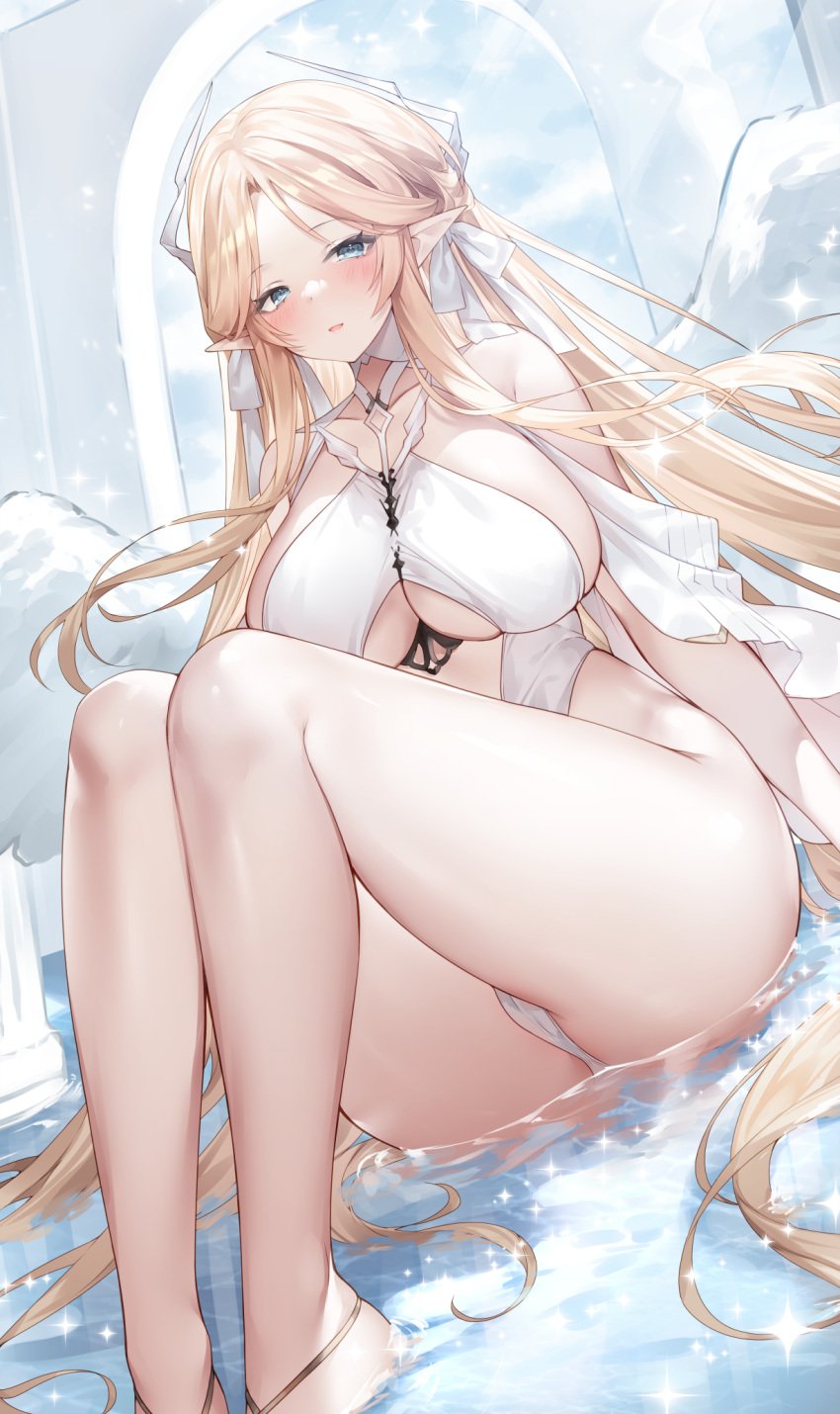 1girls 2022 angel angel_wings azur_lane blonde_hair blue_eyes blush breasts brest_(azur_lane) female female_only hi_res hips huge_breasts light-skinned_female light_skin long_ears long_hair looking_at_viewer pointy_ears slim_waist sora_72-iro thick_thighs thighs wide_hips wings