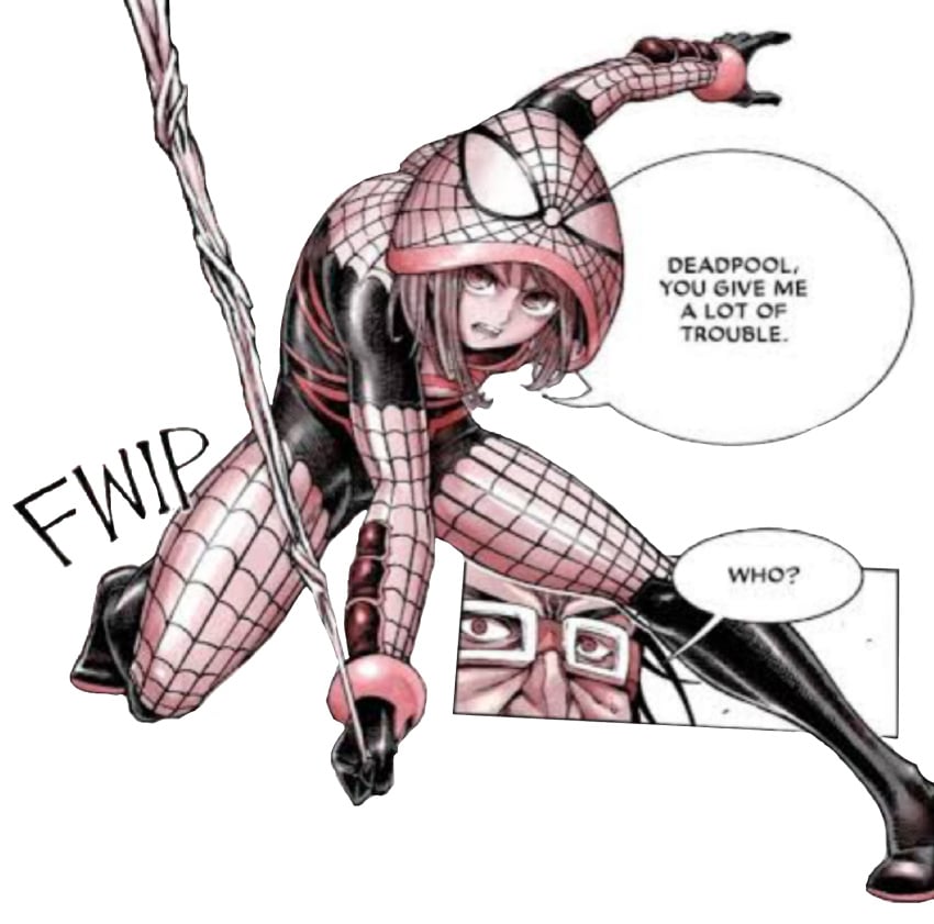 brown_eyes brown_hair comic comic_panel crouch crouching female female_focus female_only fishnet fishnet_armwear fishnet_legwear hida_hiruka hood hood_up hoodie legs_apart manga marvel marvel_comics muscular_legs onomatopoeia pink_clothing sakura_spider short_hair shounen_jump shueisha skin_tight spandex spider-man_(series) superhero superhero_costume superheroine thick_thighs thighs toned toned_arms toned_female toned_legs wide_hips