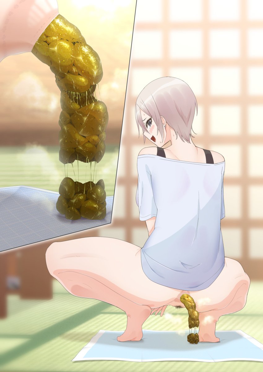 a0midori anus ass asshole butt close-up female female_only female_pubic_hair idolmaster idolmaster_cinderella_girls inviting looking_at_viewer naughty_face open_mouth poop pooping pov scat shiomi_syuko smell squatting stinky turd turd_hanging_out