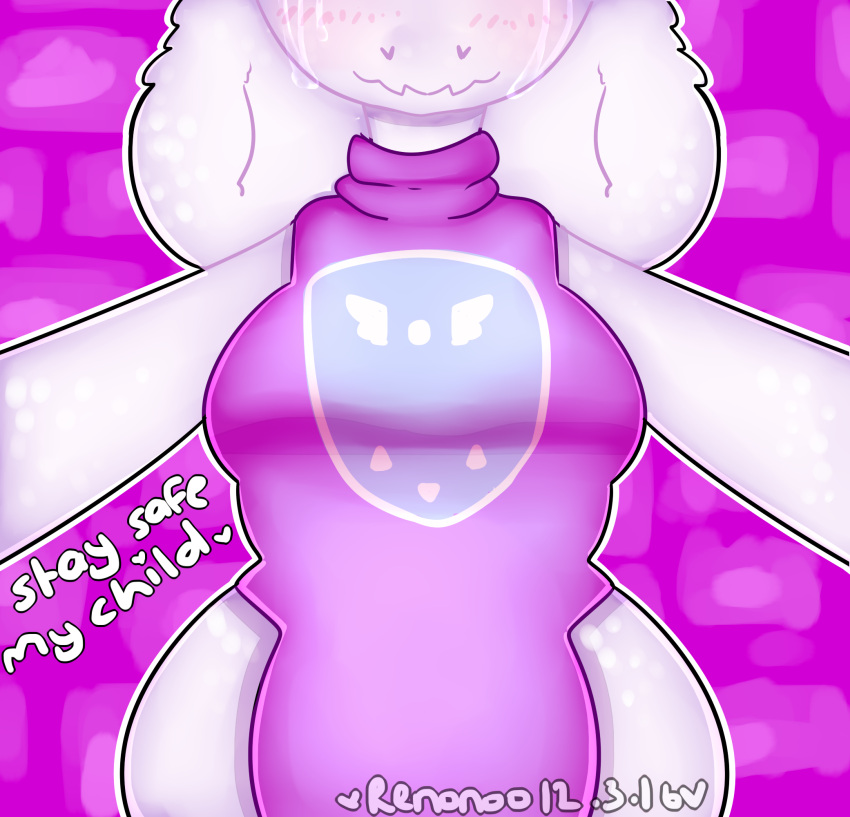 1girls 2d big_breasts blush blushing breasts bunxl clothed clothed_female crying english_text eyes_out_of_frame female female_only fur furry hug hugging pov pov_hug safe_for_work sfw solo solo_female tagme talking text toriel undertale undertale_(series) white_fur wholesome