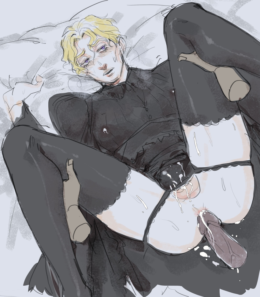 adsword blonde_hair crossdressing cum diamond_is_unbreakable disembodied_hands disembodied_penis erect_nipples_under_clothes erection gay hard_on imminent_sex jojo's_bizarre_adventure lactating lactating_during_sex lactating_nipples lactation lactation_through_clothes lactation_without_expressing lactation_without_stimulation legs_apart legs_held_open legs_spread male male/male male_lactation male_only milk milk_leaking nipple_outline pink_anus raw_sex tagme thighhighs thighs tights yaoi yoshikage_kira